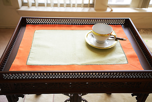 Multicolor Hemstitch Placemat 14"x20". Mellow Green Flame Orange